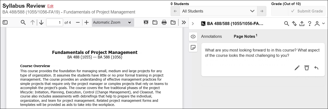 Screenshot of Hypothesis activity